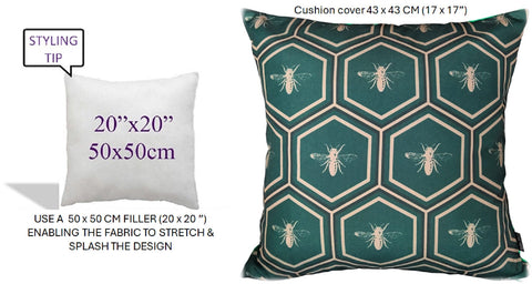 OLIVIA ROCCO Emerald Bees Waterproof Cushion Covers 43 x 43 cm Reversible Breathable Indoor Outdoor Decor For Patio Garden Sofa Bed Chair