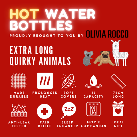 OLIVIA ROCCO Extra Long 2L Hot Water Bottle With Plush Faux Fur Cover Durable Natural Rubber Safe Tested Cosy Nights Gift For Adults Kids