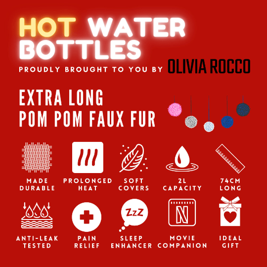 OLIVIA ROCCO Extra Long 2L Hot Water Bottle With Plush Faux Fur Cover Natural Rubber UK Safe Tested Cosy Gift For Adults And Kids