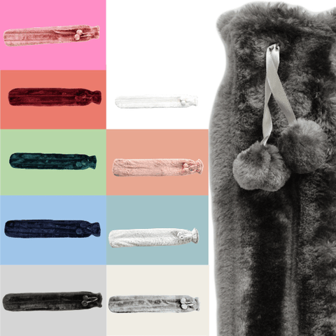 OLIVIA ROCCO Extra Long 2L Hot Water Bottle With Plush Faux Fur Cover Natural Rubber UK Safe Tested Cosy Gift For Adults And Kids