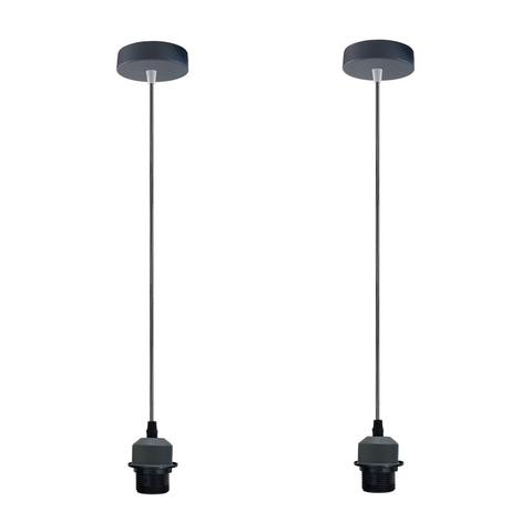 2 Pack Industrial Grey Pendant Light Fitting, Lampshade Holder Fitting Set With PVC Cable.