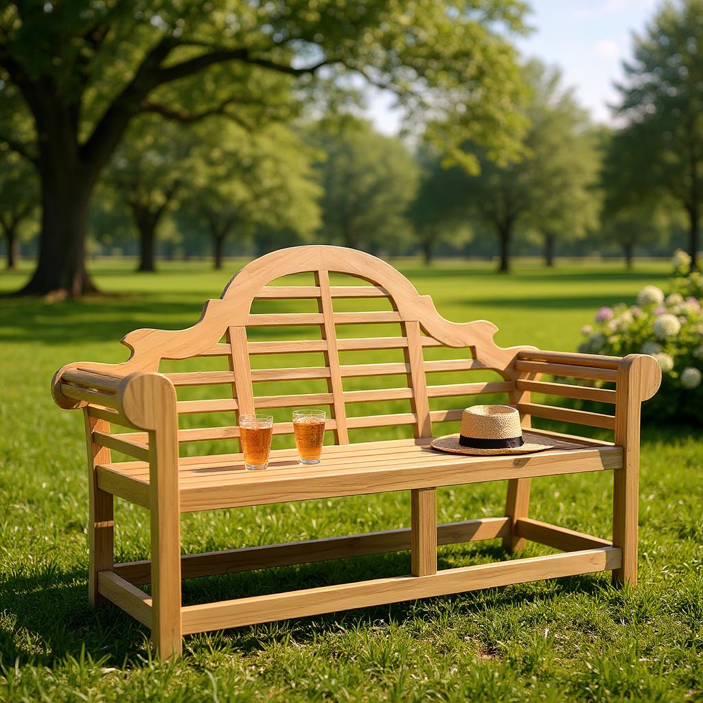 AcaciaHome FSC Teak Lutyens Garden Bench Flat Pack KD Marlborough – Elegant Curved Design, Durable Weatherproof Hardwood, Spacious Outdoor Seating for Garden, Patio, Terrace, or Balcony (168CM)