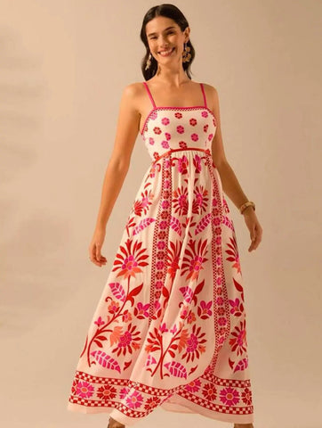 Printing Slip Dress Vacation Style Women's Clothing