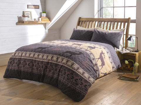 OLIVIA ROCCO Duvet Set Fair Isle Highland Brushed Cotton Flannel Super Soft Bedding For All Season Comfort In Multiple Sizes