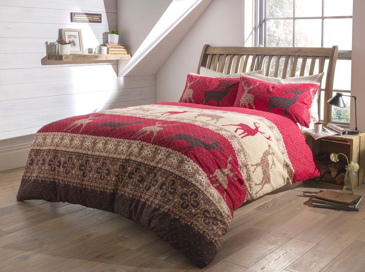 OLIVIA ROCCO Duvet Set Fair Isle Highland Brushed Cotton Flannel Super Soft Bedding For All Season Comfort In Multiple Sizes
