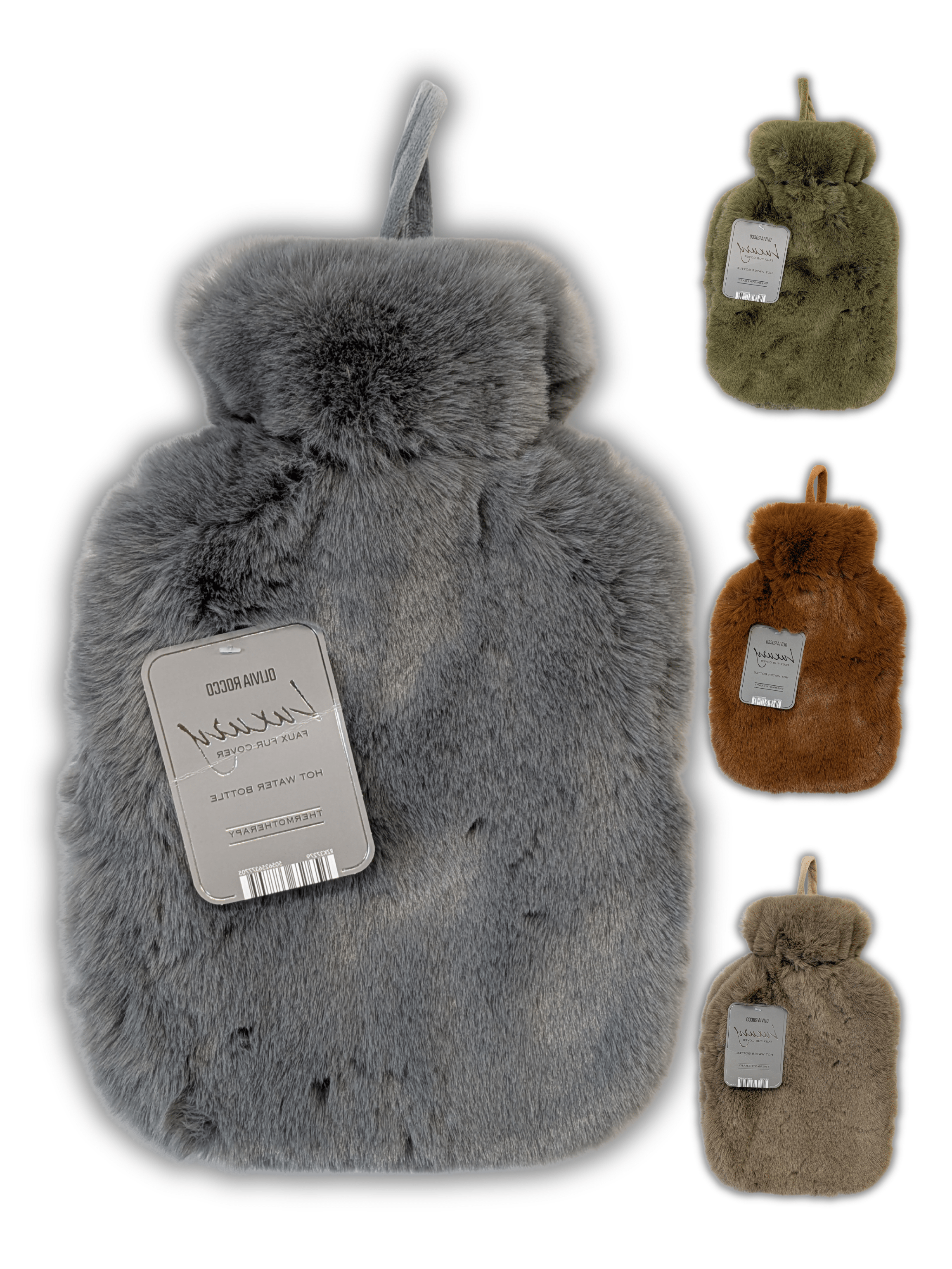 OLIVIA ROCCO Faux Fur Covered 2 Litre Luxury Hot Water Bottle Thermotherapy Natural Rubber UK Safe Tested Winter Warmth Gift for Adults and Kids