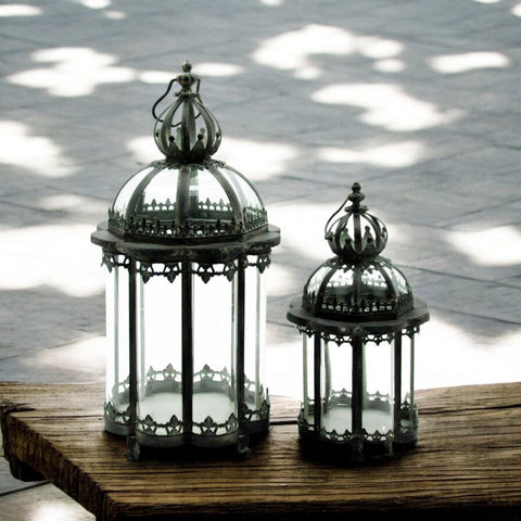 Stylish Set of 2 Metal Grey Tealight Lantern Holders – Decorative Glass & Metal Candle Holders, Versatile for Tealight or Mini Pillar Candles, Perfect for Home, Garden & Tabletop Décor