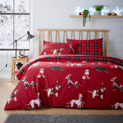 OLIVIA ROCCO Reversible Christmas Dogs Pattern Duvet Cover Set Cotton Rich OEKO TEX Certified Bedding Single Double King Sizes