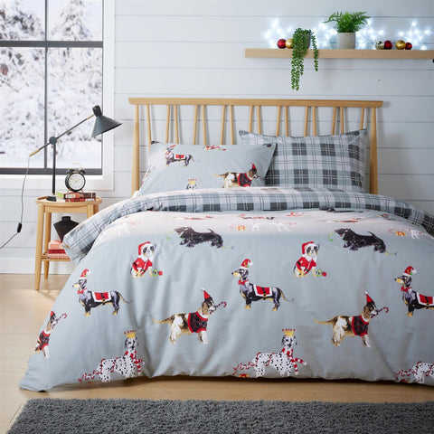 OLIVIA ROCCO Reversible Christmas Dogs Pattern Duvet Cover Set Cotton Rich OEKO TEX Certified Bedding Single Double King Sizes