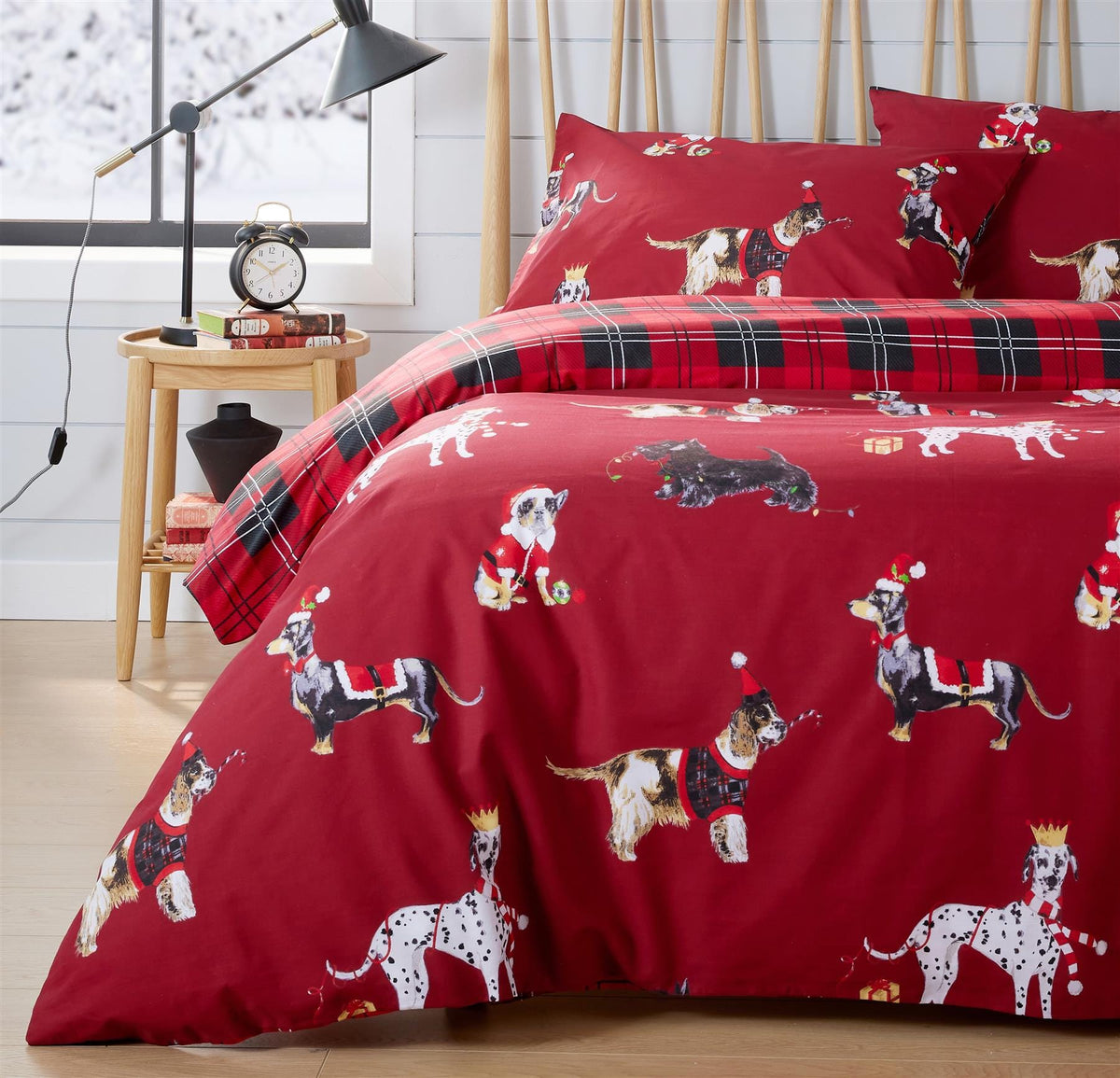 OLIVIA ROCCO Reversible Christmas Dogs Pattern Duvet Cover Set Cotton Rich OEKO TEX Certified Bedding Single Double King Sizes