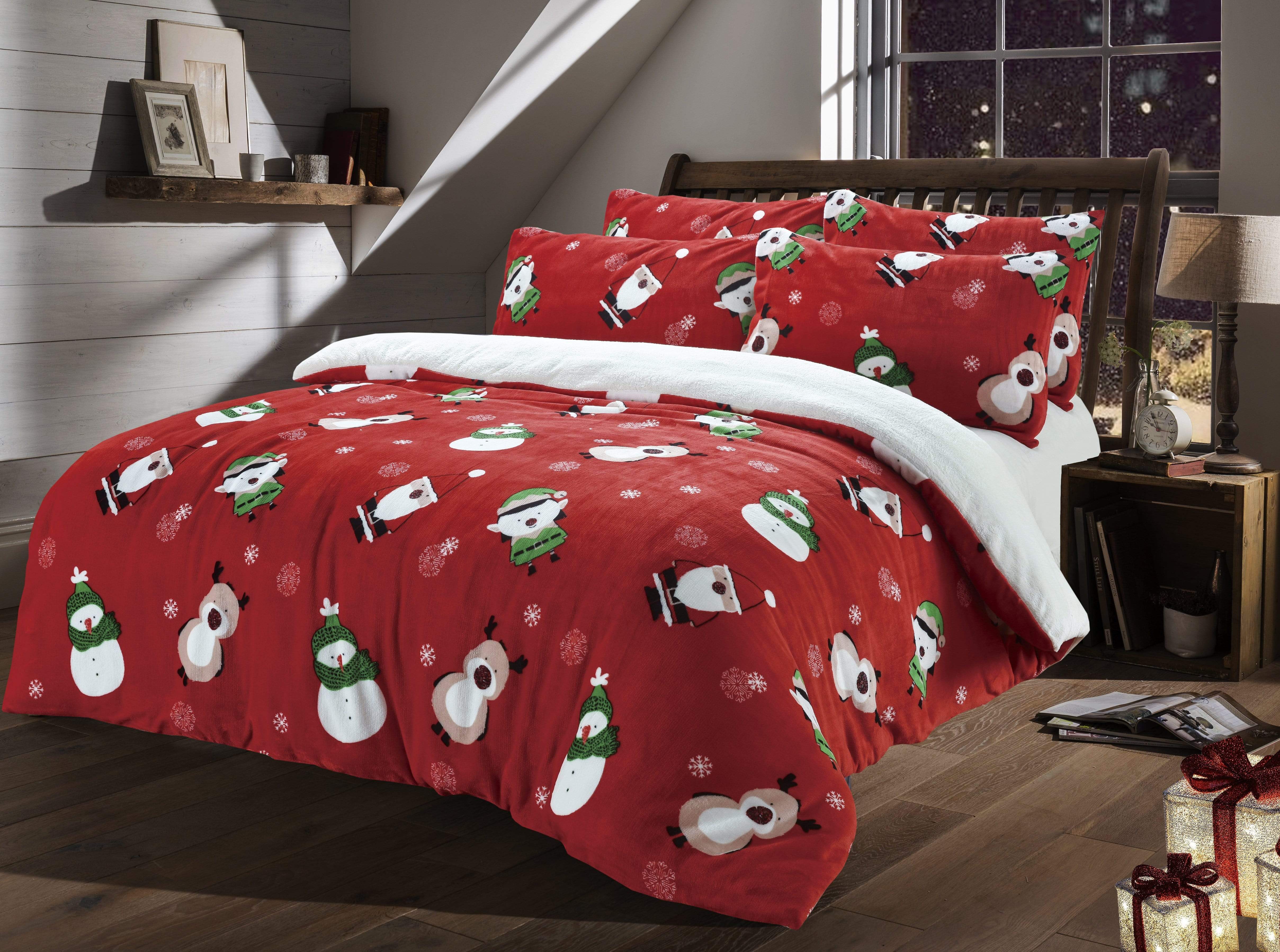 OLIVIA ROCCO Reversible Teddy Fleece Duvet Set With Snow White Faux Fur For Single Double King Sizes Cozy Winter Bedding Machine Washable