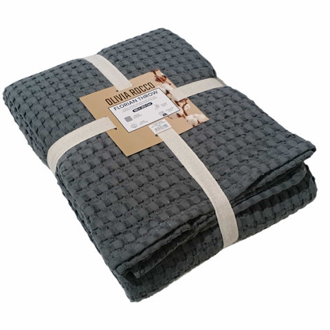 OLIVIA ROCCO Florian Checked Grey Throw Blanket Bedspread For Sofas Armchairs Settees And Couches Soft Plush Fabric For Cozy Home Decor And Easy Care