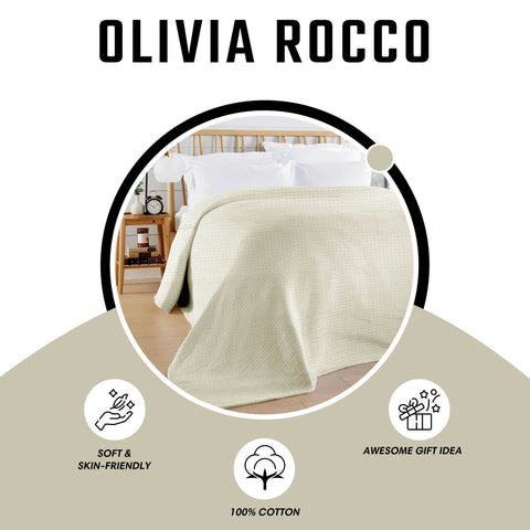 OLIVIA ROCCO Florian Checked Throw Blanket Natural Cotton Bedspread For Sofas Armchairs Settee Couch Beds And Couches Soft Touch
