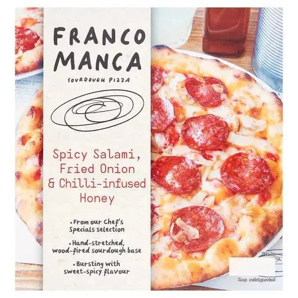 Franco Manca Sourdough Pizza Spicy Salami, Fried Onion & Chilli-Infused Honey 475g (Case of 6)