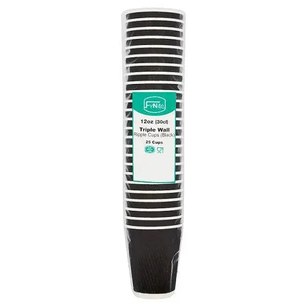 FyNite 25 Triple Wall Ripple Cups Black (Case of 20)