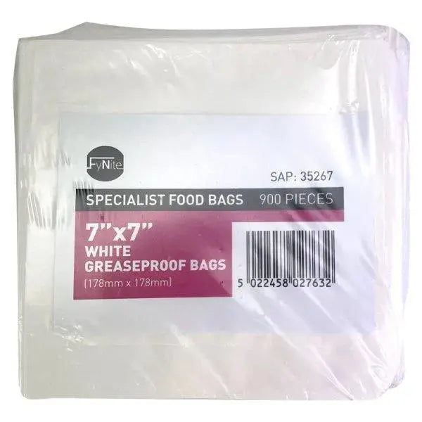 FyNite 7" x 7" White Greaseproof Bags 900 Pieces 178mm x 178mm