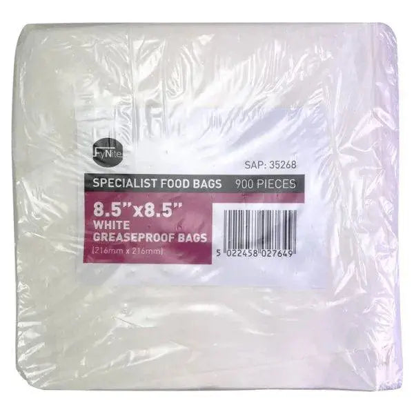 FyNite 8.5" x 8.5" White Greaseproof Bags 900 Pieces 216 mm x 216mm