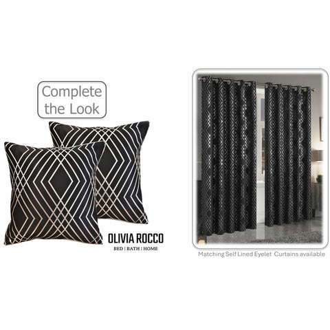 OLIVIA ROCCO Geo Sparkle Cushion Covers 2 Pack Geometric Decorative Pillow Cases Black With Metallic Foil Accent for Sofa Bed Chair Lounge