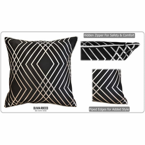 OLIVIA ROCCO Geo Sparkle Cushion Covers 2 Pack Geometric Decorative Pillow Cases Black With Metallic Foil Accent for Sofa Bed Chair Lounge