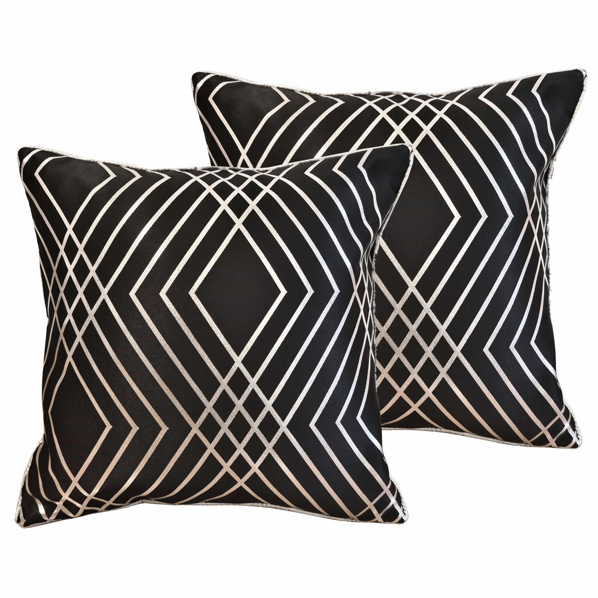 OLIVIA ROCCO Geo Sparkle Cushion Covers 2 Pack Geometric Decorative Pillow Cases Black With Metallic Foil Accent for Sofa Bed Chair Lounge