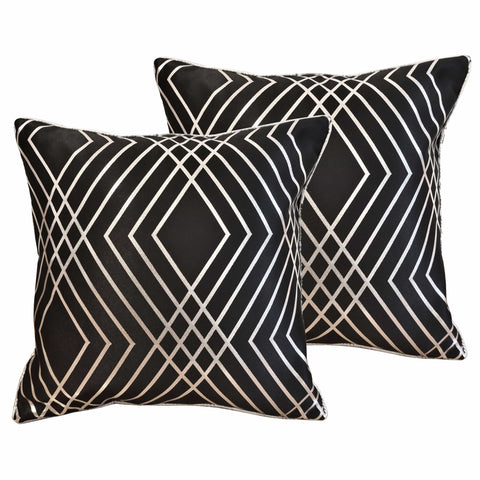 OLIVIA ROCCO Geo Sparkle Cushion Covers 2 Pack Geometric Decorative Pillow Cases Black With Metallic Foil Accent for Sofa Bed Chair Lounge