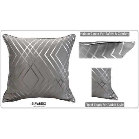 OLIVIA ROCCO Geo Sparkle Cushion Covers 2 Pack, Geometric Silver Cushion Covers For Sofa, Bed, Chair And Lounge, Premium Decorative Accents