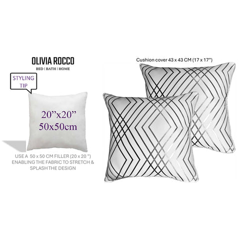 OLIVIA ROCCO Geo Sparkle Cushion Covers 2 Pack Geo White Decorative Pillow Cases For Sofa Bed Chair Lounge With Metallic Foil Detail