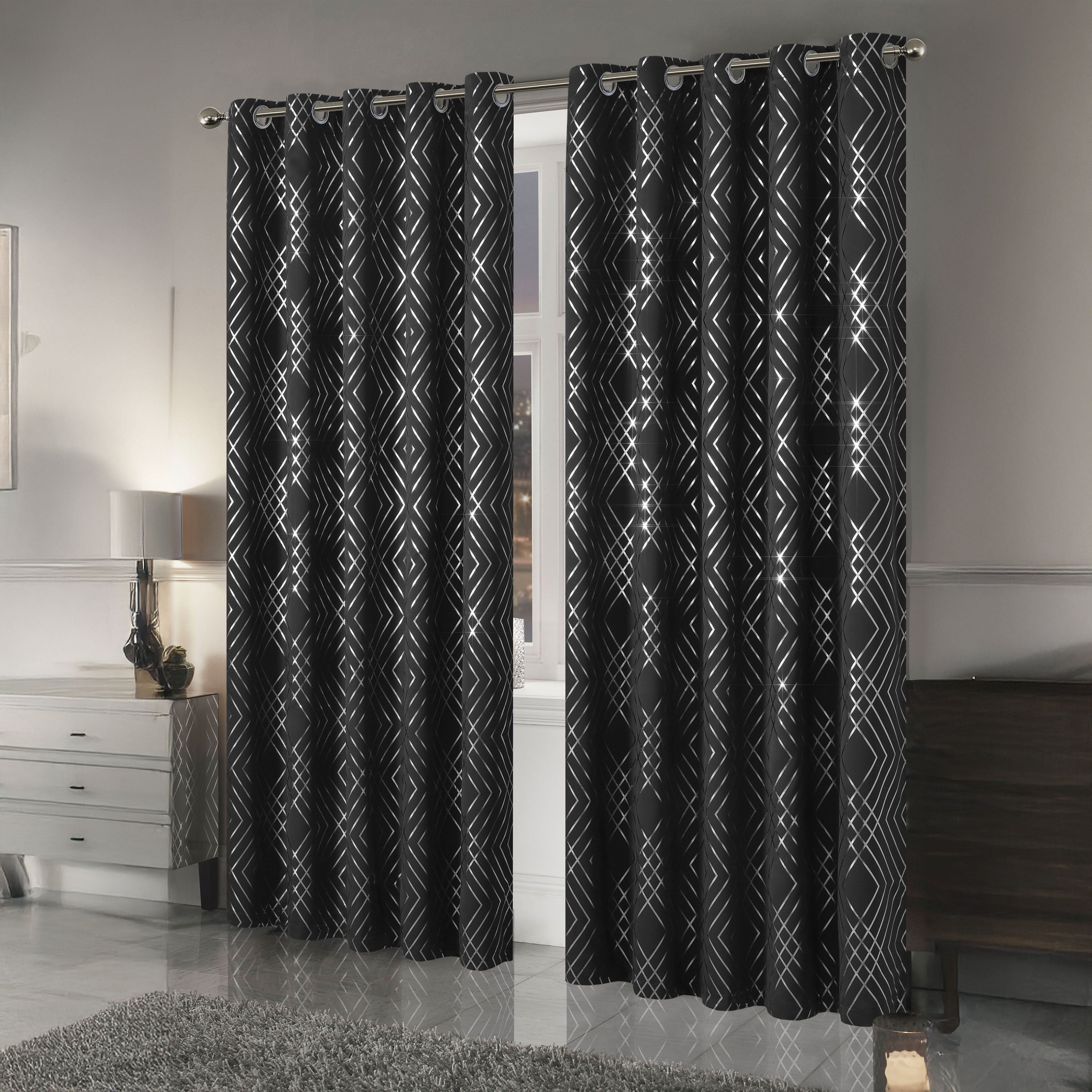 OLIVIA ROCCO Geometric Sparkle Blackout Curtains Soft Thermal Insulated Eyelet Ring Top For Living Room And Bedroom Drapes