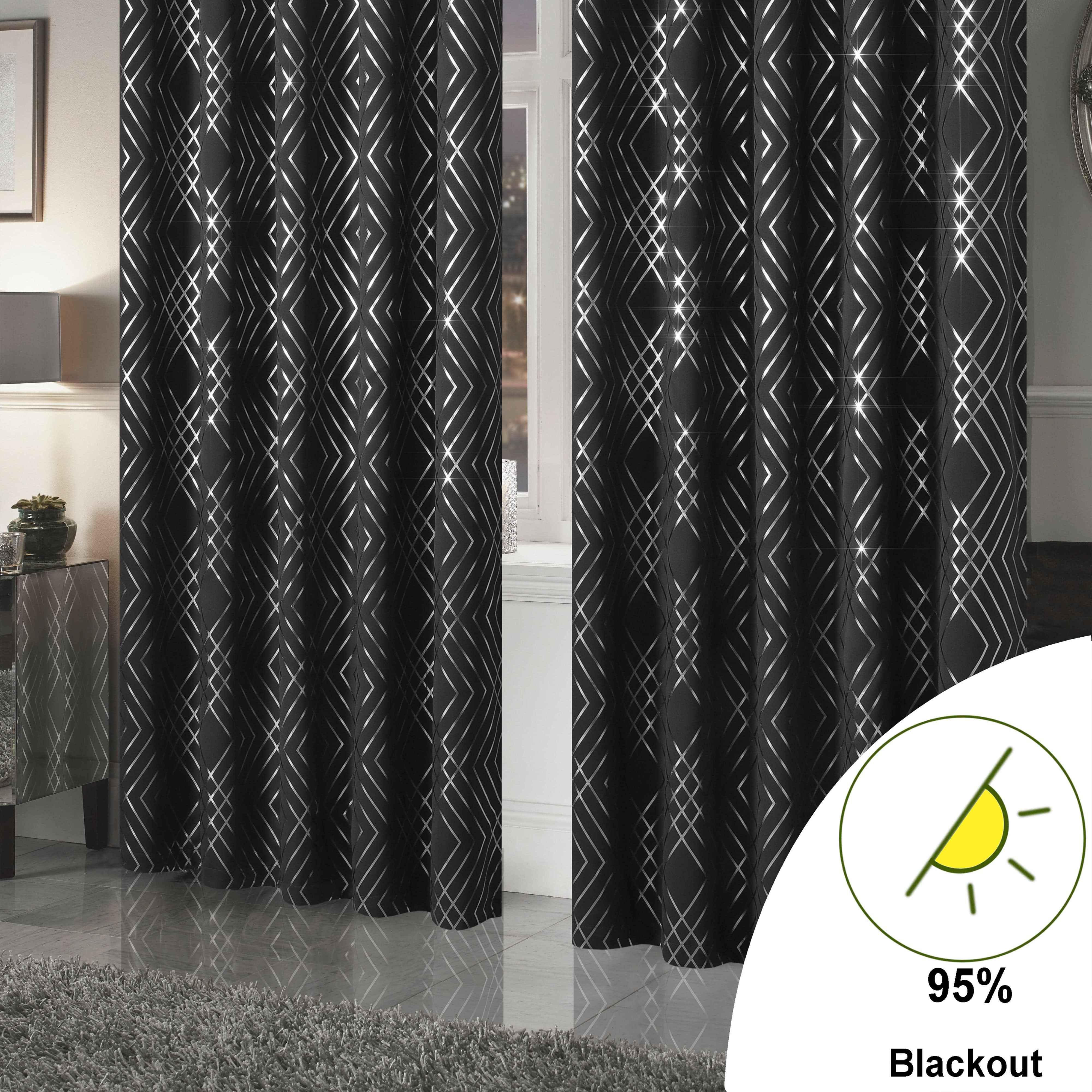 OLIVIA ROCCO Geometric Sparkle Blackout Curtains Soft Thermal Insulated Eyelet Ring Top For Living Room And Bedroom Drapes