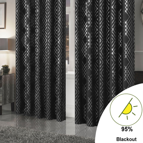 OLIVIA ROCCO Geometric Sparkle Blackout Curtains Soft Thermal Insulated Eyelet Ring Top For Living Room And Bedroom Drapes