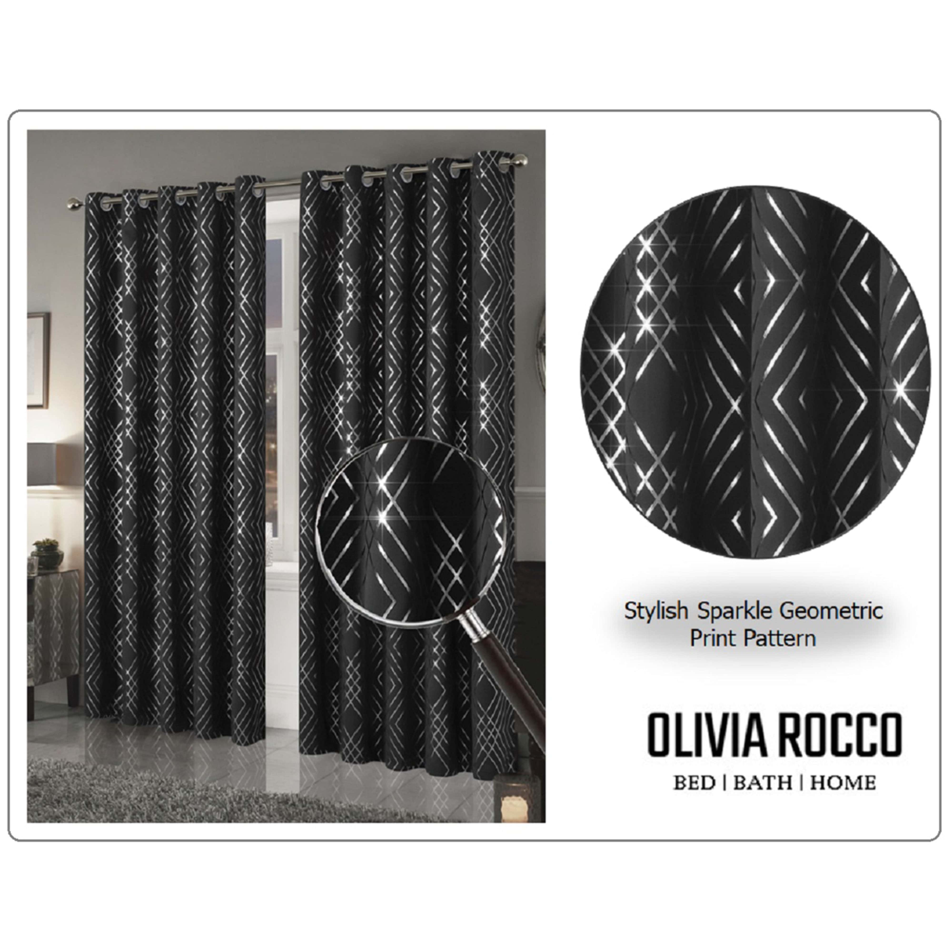 OLIVIA ROCCO Geometric Sparkle Blackout Curtains Soft Thermal Insulated Eyelet Ring Top For Living Room And Bedroom Drapes