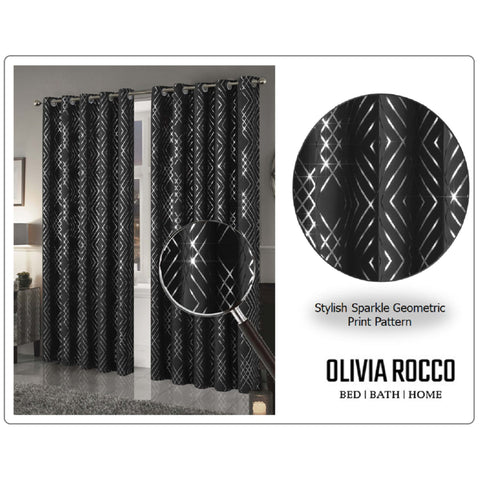 OLIVIA ROCCO Geometric Sparkle Blackout Curtains Soft Thermal Insulated Eyelet Ring Top For Living Room And Bedroom Drapes