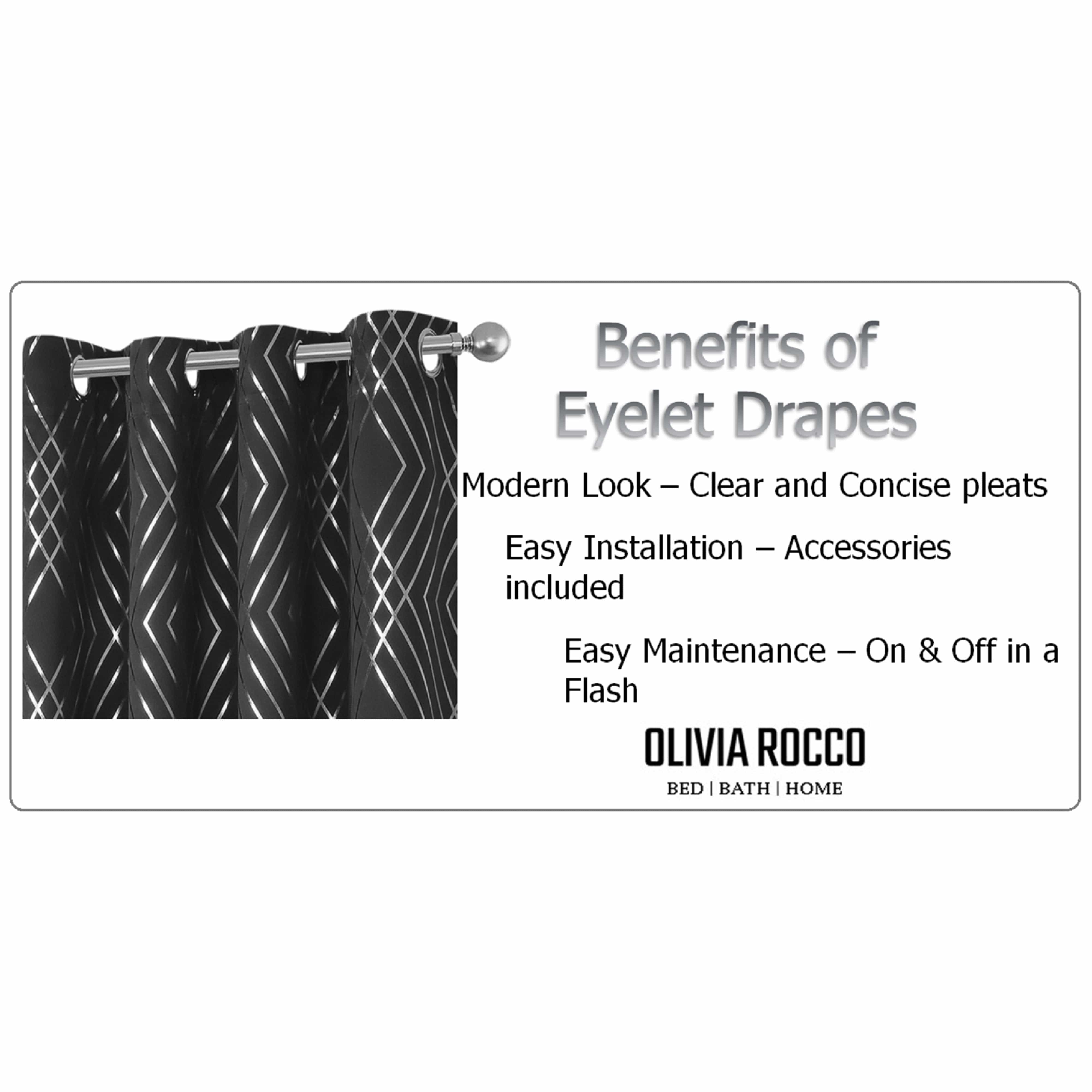 OLIVIA ROCCO Geometric Sparkle Blackout Curtains Soft Thermal Insulated Eyelet Ring Top For Living Room And Bedroom Drapes
