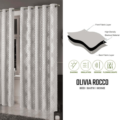 OLIVIA ROCCO Geometric Sparkle Blackout Curtains Soft Thermal Insulated Eyelet Ring Top For Living Room And Bedroom Drapes
