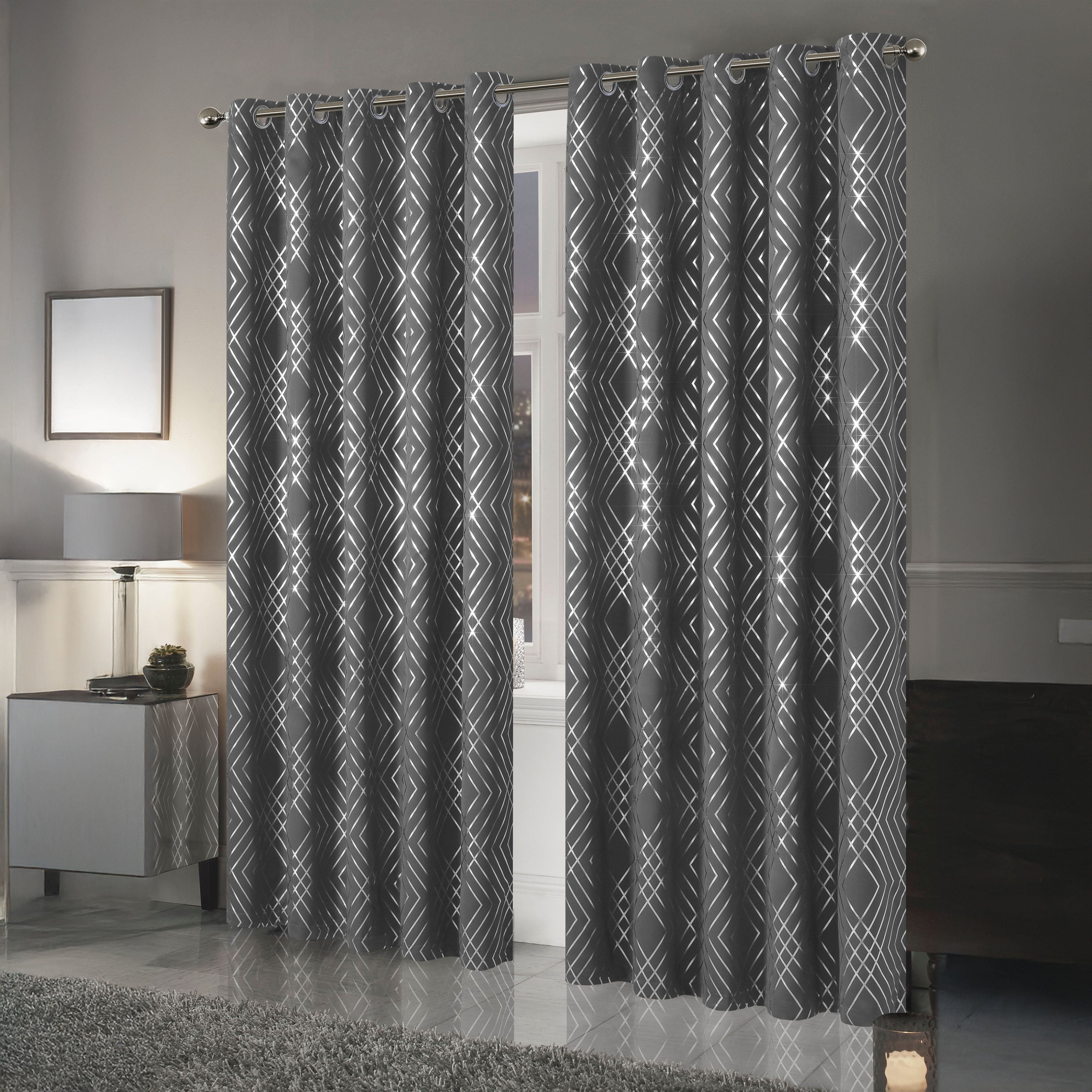 OLIVIA ROCCO Geometric Sparkle Blackout Curtains Silver Eyelet Ring Top Soft Thermal Insulated Drapes For Living Room And Bedroom