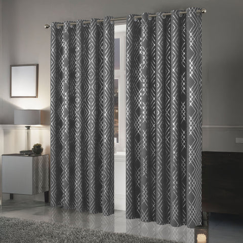 OLIVIA ROCCO Geometric Sparkle Blackout Curtains Silver Eyelet Ring Top Soft Thermal Insulated Drapes For Living Room And Bedroom