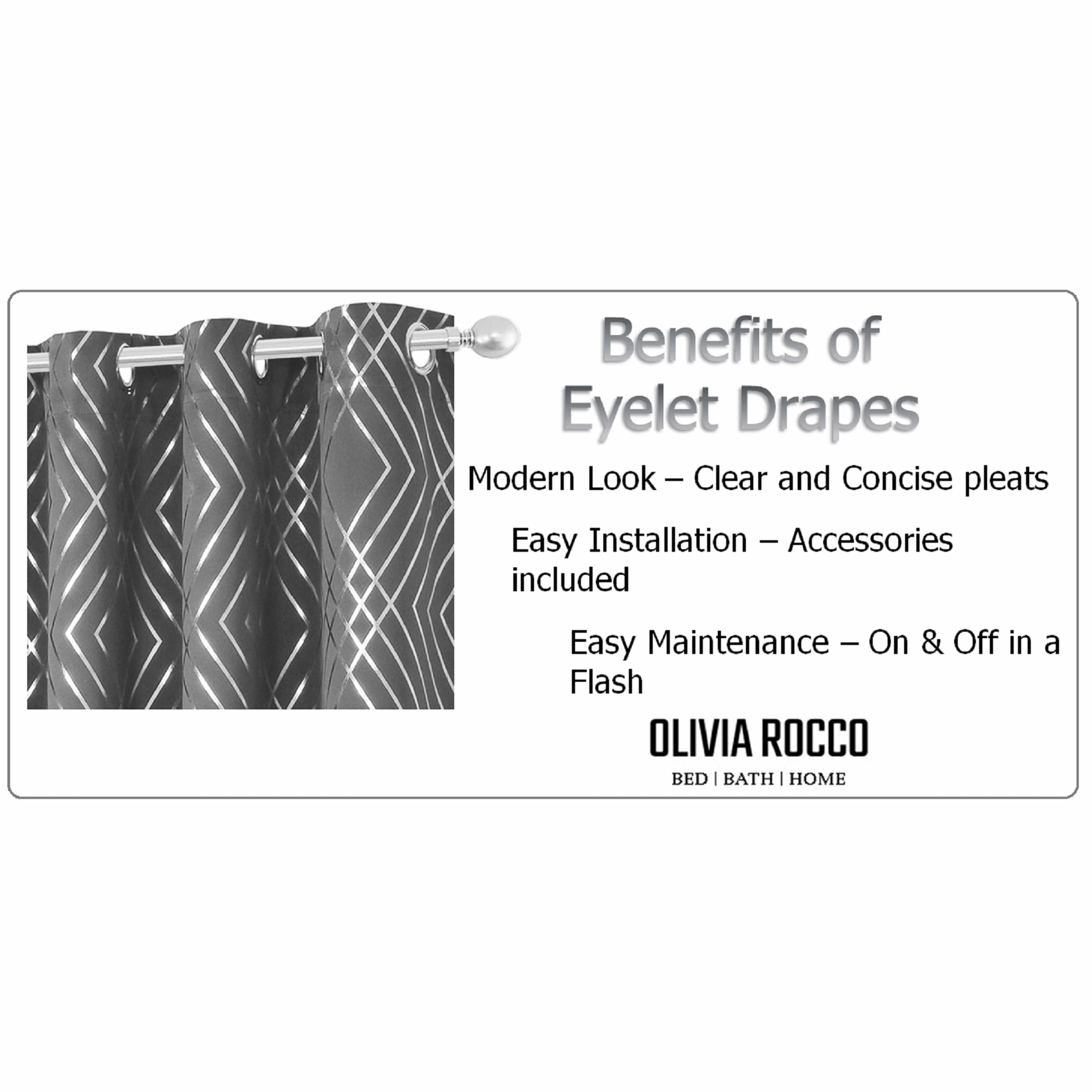 OLIVIA ROCCO Geometric Sparkle Blackout Curtains Silver Eyelet Ring Top Soft Thermal Insulated Drapes For Living Room And Bedroom