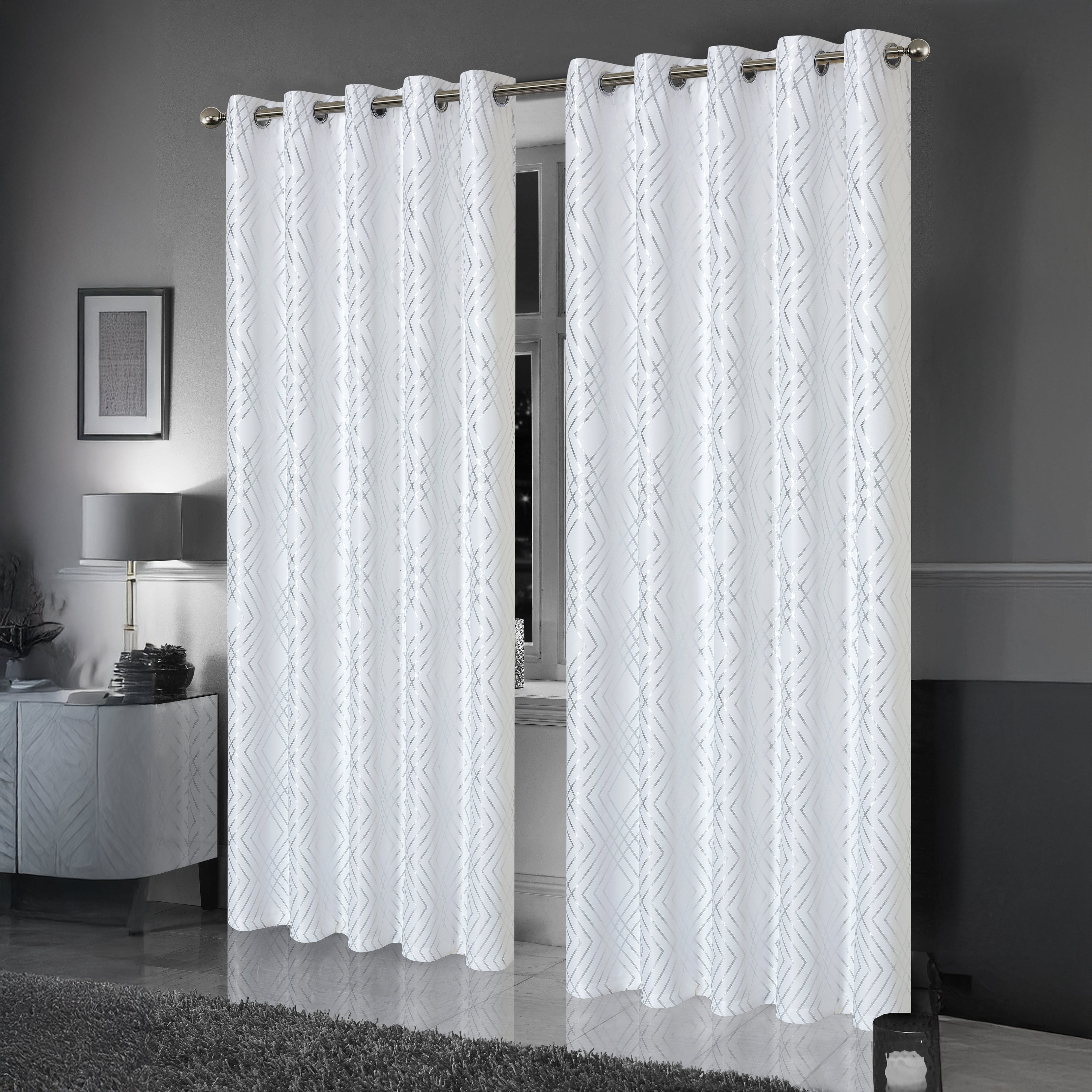 OLIVIA ROCCO Geometric White Sparkle Blackout Curtains Soft Thermal Insulated Drapes Eyelet Ring Top Living Room And Bedroom