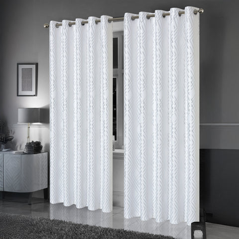 OLIVIA ROCCO Geometric White Sparkle Blackout Curtains Soft Thermal Insulated Drapes Eyelet Ring Top Living Room And Bedroom