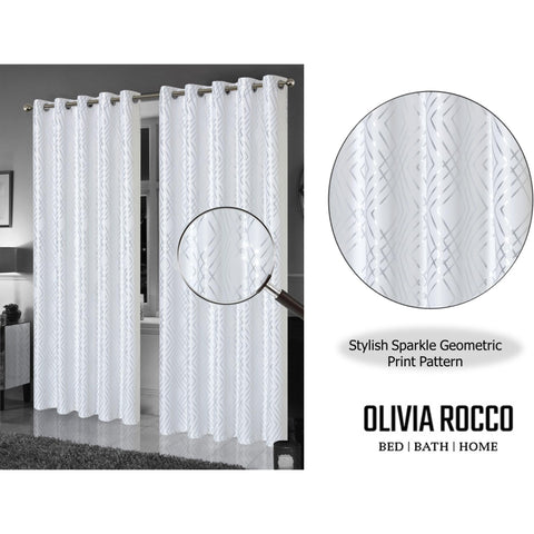 OLIVIA ROCCO Geometric White Sparkle Blackout Curtains Soft Thermal Insulated Drapes Eyelet Ring Top Living Room And Bedroom