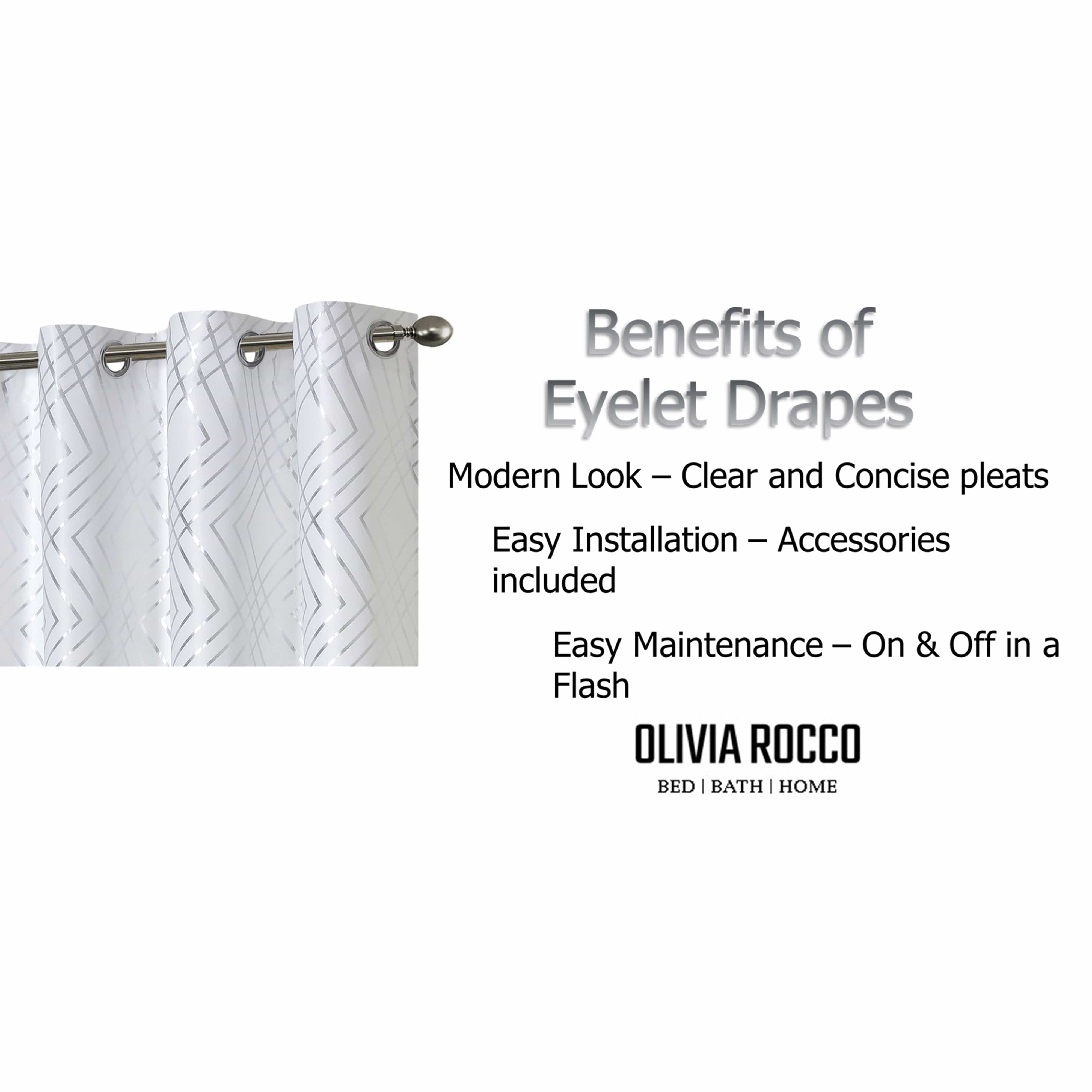 OLIVIA ROCCO Geometric White Sparkle Blackout Curtains Soft Thermal Insulated Drapes Eyelet Ring Top Living Room And Bedroom