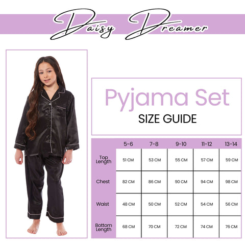 OLIVIA ROCCO Girls Satin Silk Long Sleeve Pajama Set Black Pink Grey 5-14 Button Down Shirt Loose Fit Pants Daisy Dreamer