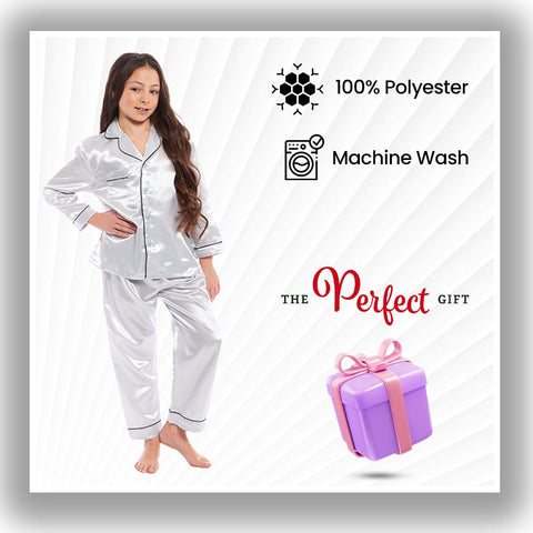 OLIVIA ROCCO Girls Satin Silk Long Sleeve Pajama Set Black Pink Grey 5-14 Button Down Shirt Loose Fit Pants Daisy Dreamer