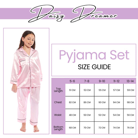OLIVIA ROCCO Girls Satin Silk Long Sleeve Pajama Set Black Pink Grey 5-14 Button Down Shirt Loose Fit Pants Daisy Dreamer