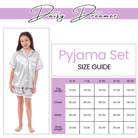 OLIVIA ROCCO Girls Satin Silk Short Pyjama Set Button Down Shirt And Loose Fitting Pants Ages 5-14 Black Pink Grey Cozy Nightwear