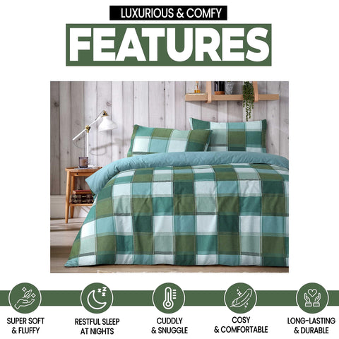 OLIVIA ROCCO Glencoe Check Duvet Cover Set Reversible Polycotton With Pillowcases Available in Single Double King Sizes In Stock