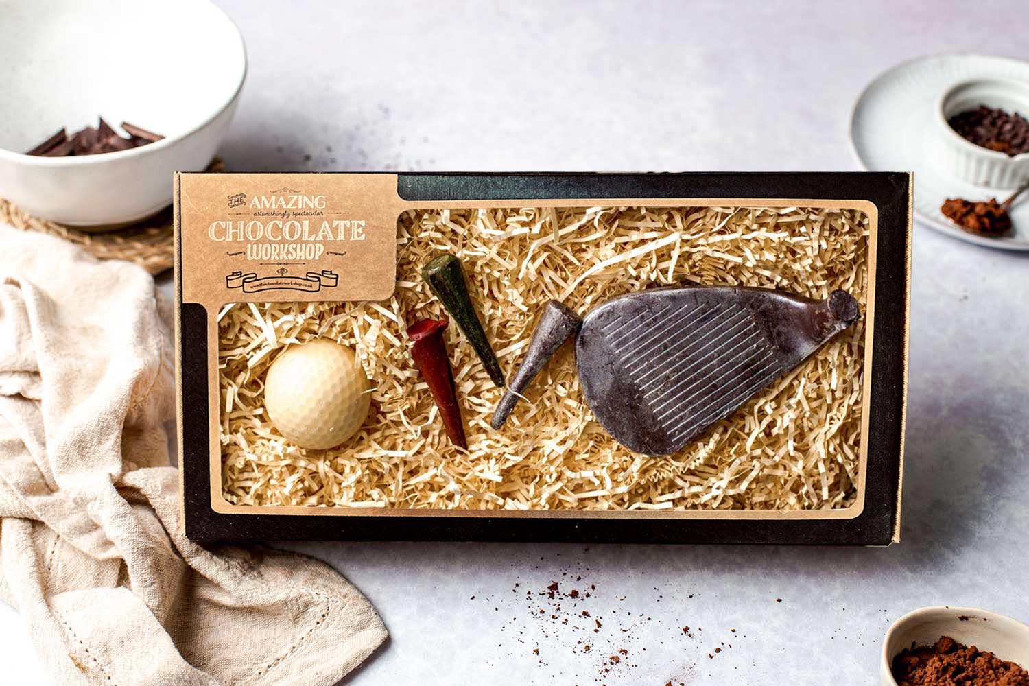 Golfers Chocolate Gift Set – Club Head, Golf Ball & 3 Golfing Tees Box
