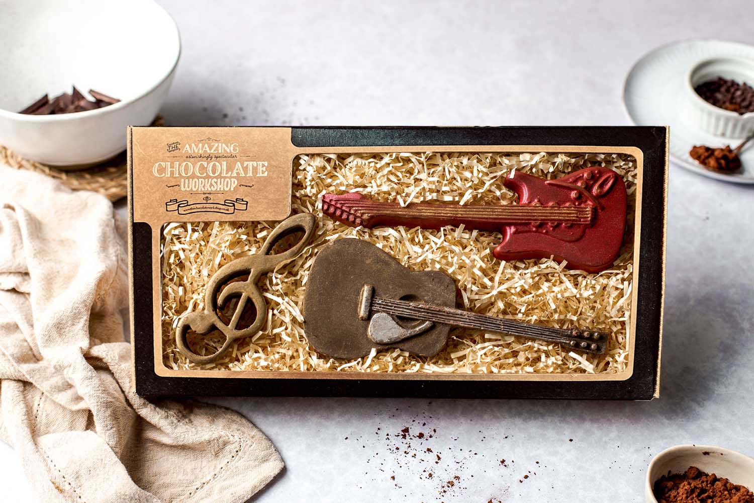 Music Fans Chocolate Gift Box - Acoustic Guitar, Electric Guitar & Music Note