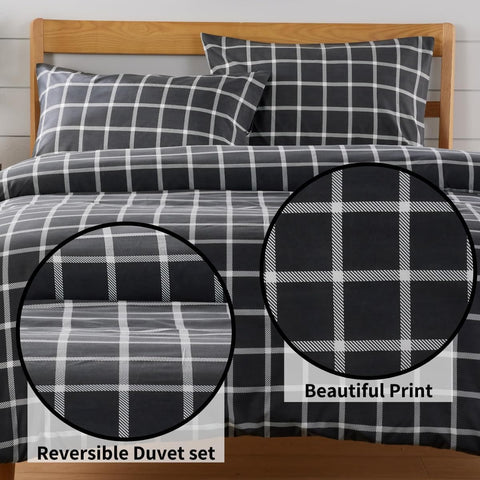 OLIVIA ROCCO Grey Check Reversible Duvet Cover Set Soft Durable Breathable Polyester Bedding Machine Washable Single Double King