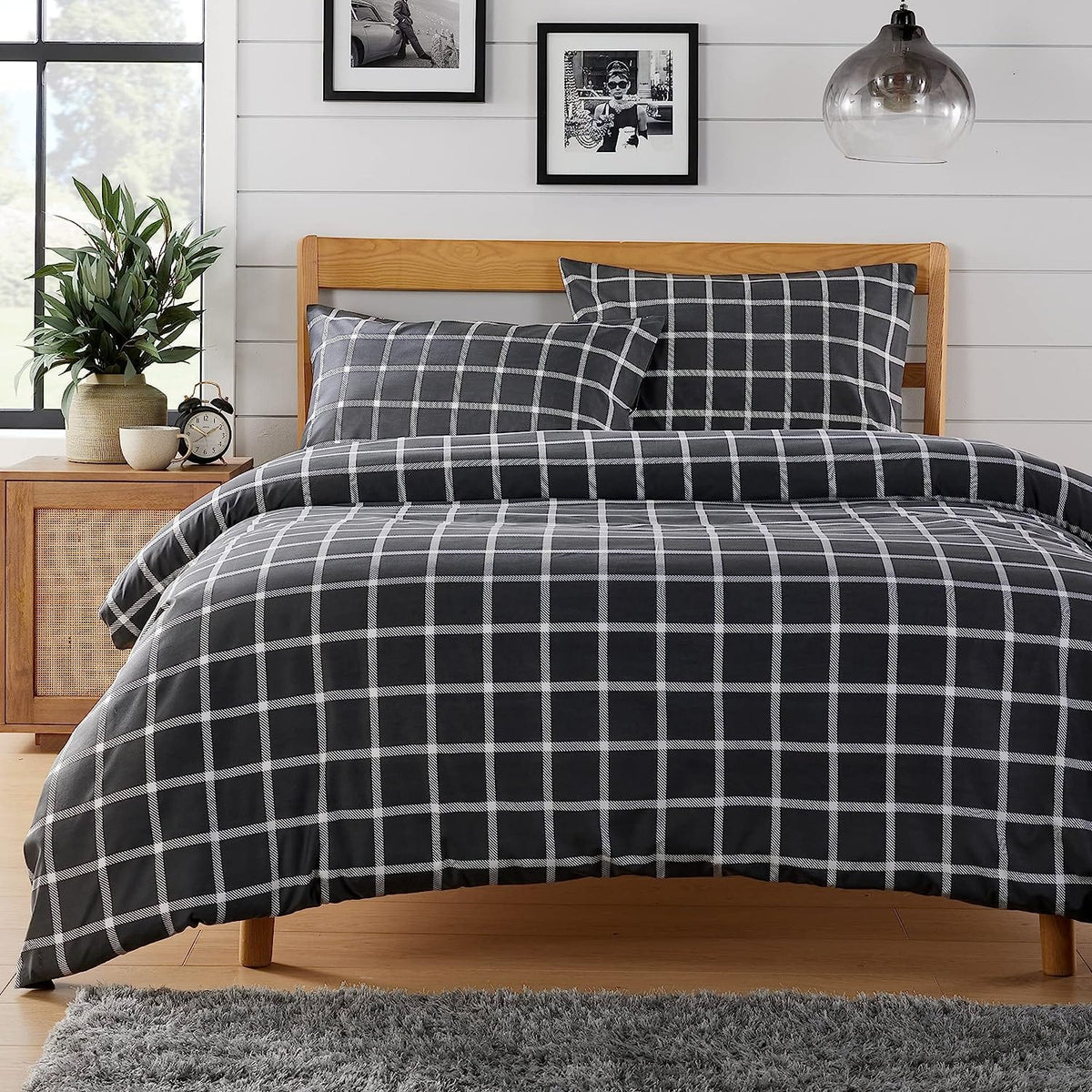 OLIVIA ROCCO Grey Check Reversible Duvet Cover Set Soft Durable Breathable Polyester Bedding Machine Washable Single Double King